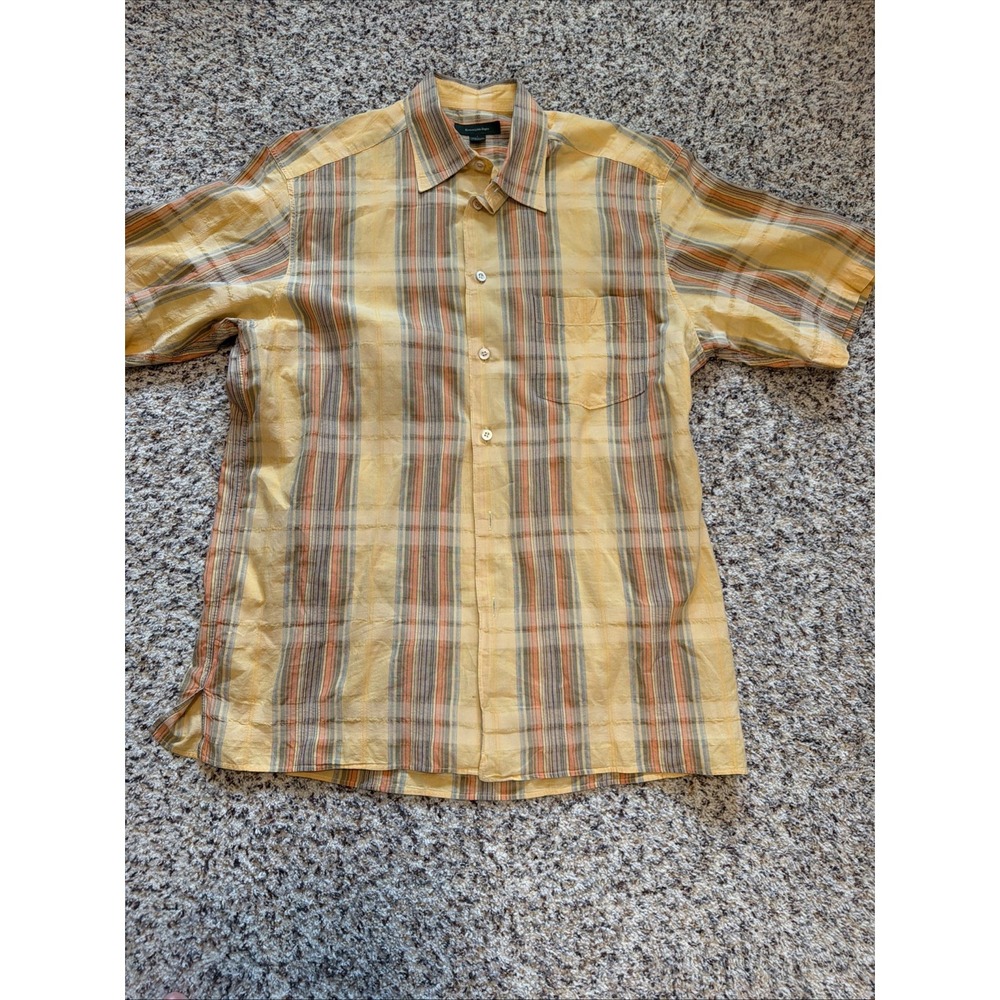 Ermenegildo Zegna Men's Sz L  Short Sleeve Button DownShirt Yellow Striped